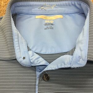 Greg Norman Play Dry Men's Shirt XL Golf Polo Blue & Black Striped Poly Blend
